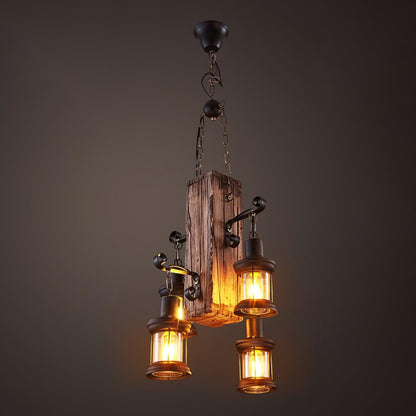 Nautical Industrial Style Wooden Ceiling fixture Chandelier