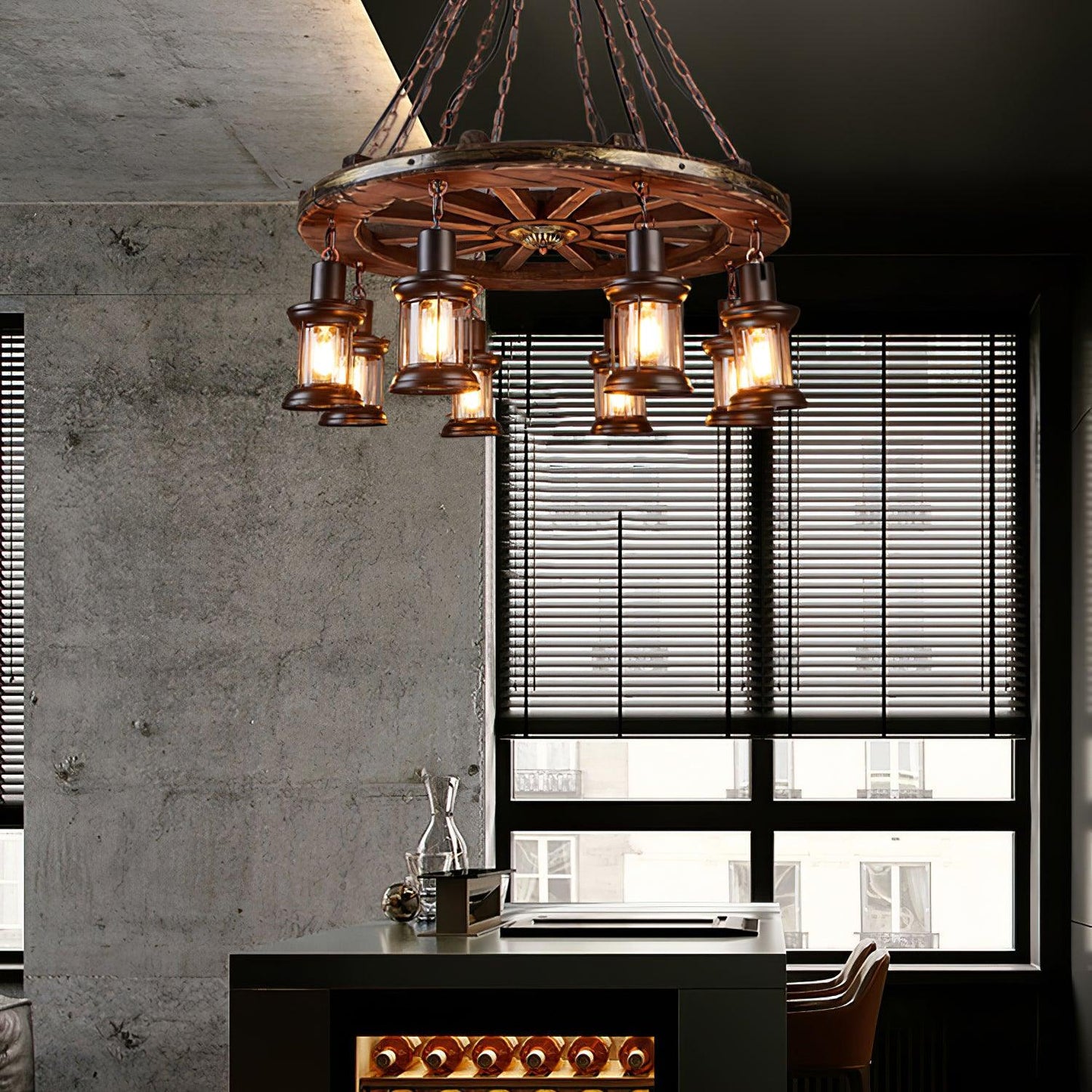 Nautical Industrial Style Wooden Ceiling fixture Chandelier