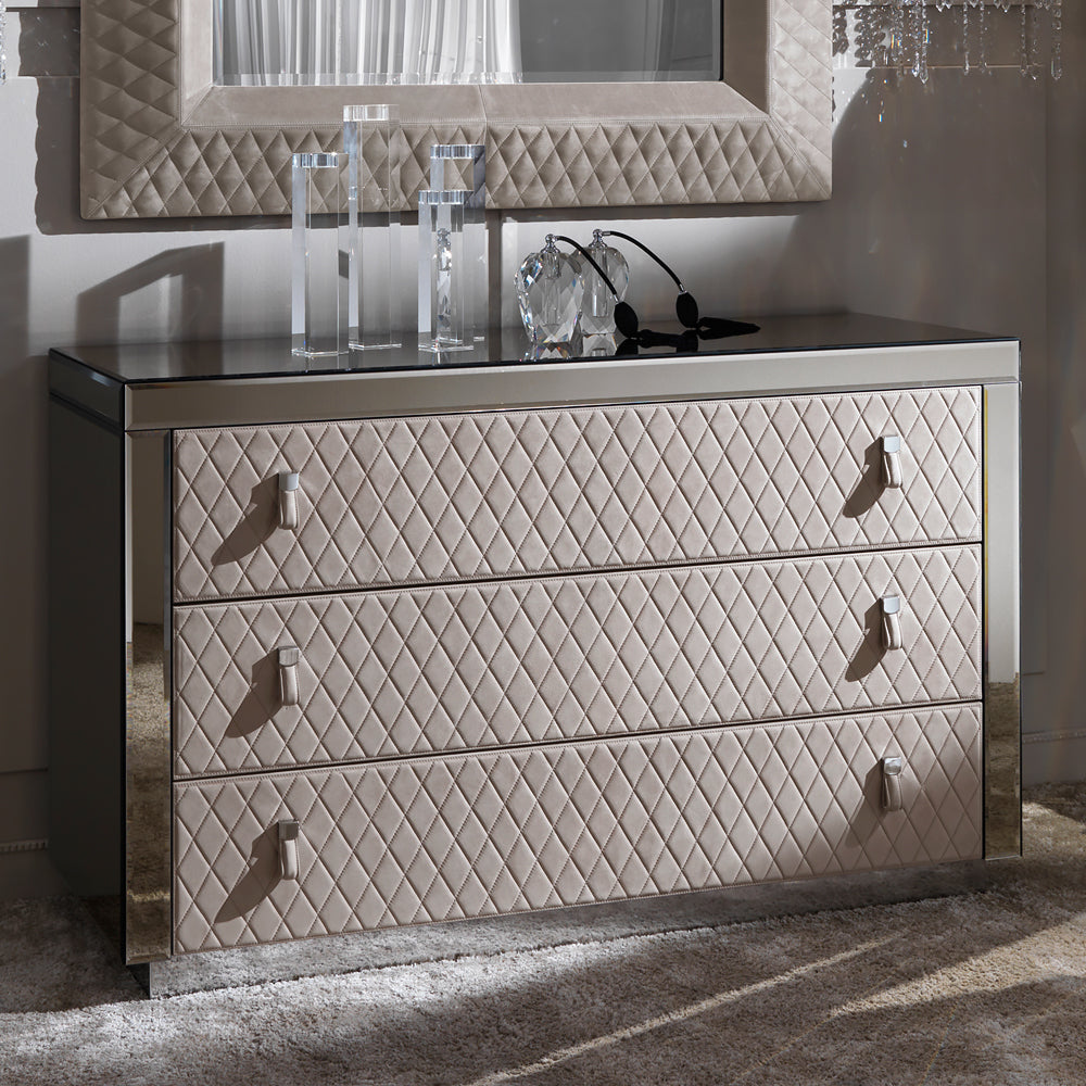 High End Italian Mirrored Nubuck Drawers And Mirror Set