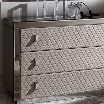 High End Italian Mirrored Nubuck Drawers And Mirror Set