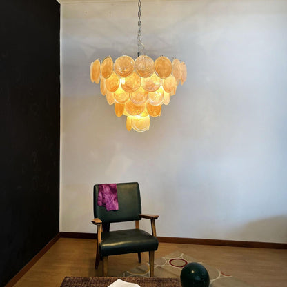 Orange Murano Disc Electrolier Chandelier