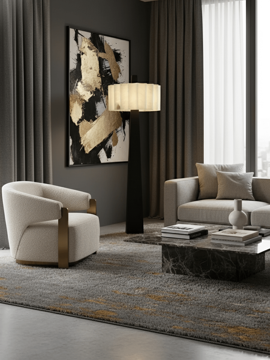 Origami Pleat Alabaster Floor Lamp