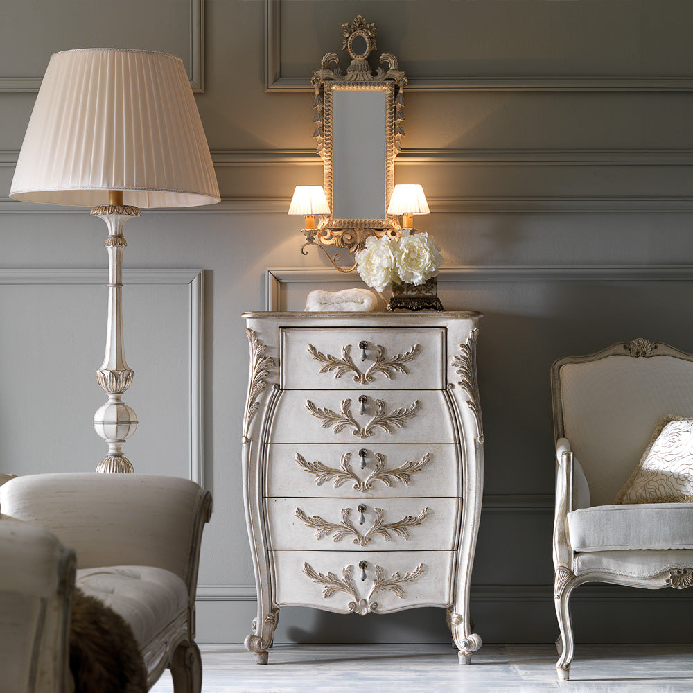 Ornate Carved Italian Narrow Chest of Drawers