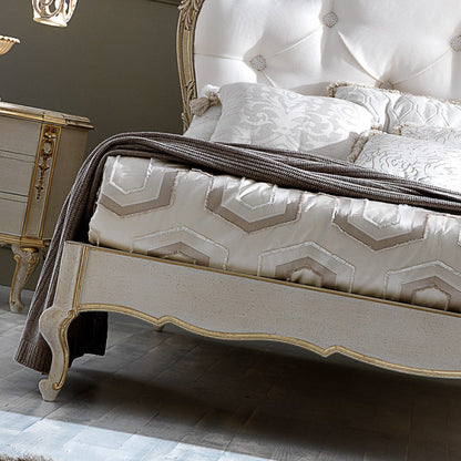 Ornate Carved Italian Rococo Button Upholstered Bed