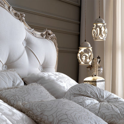 Ornate Carved Italian Rococo Button Upholstered Bed