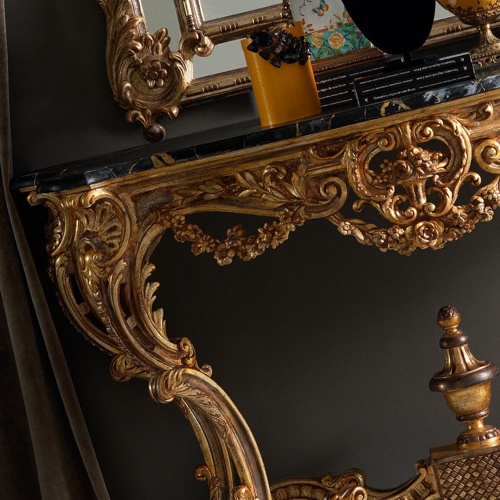 Gold Rococo Console Table and Mirror Set