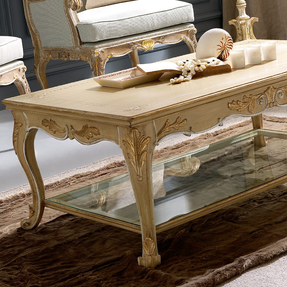 Ornate Italian Designer Coffee Table With Lower Shelf