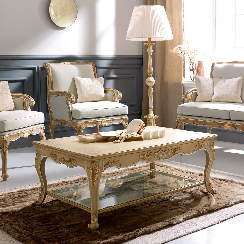 Ornate Italian Designer Coffee Table With Lower Shelf