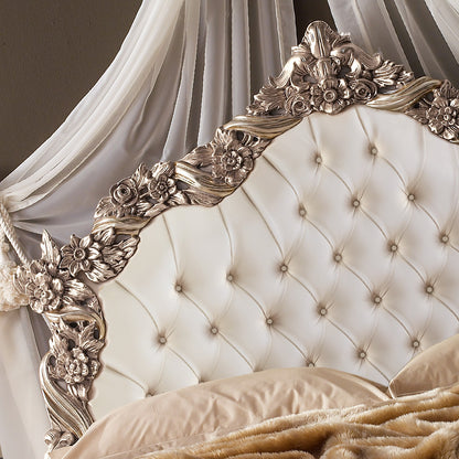 Ornate Italian Designer Silver Leaf Bed