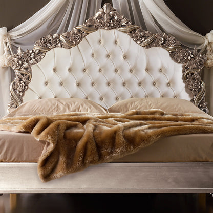 Ornate Italian Designer Silver Leaf Bed