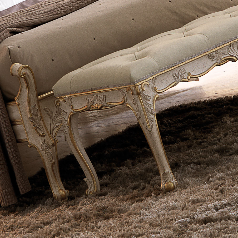 Ornate Italian Leather Button Upholstered Bench