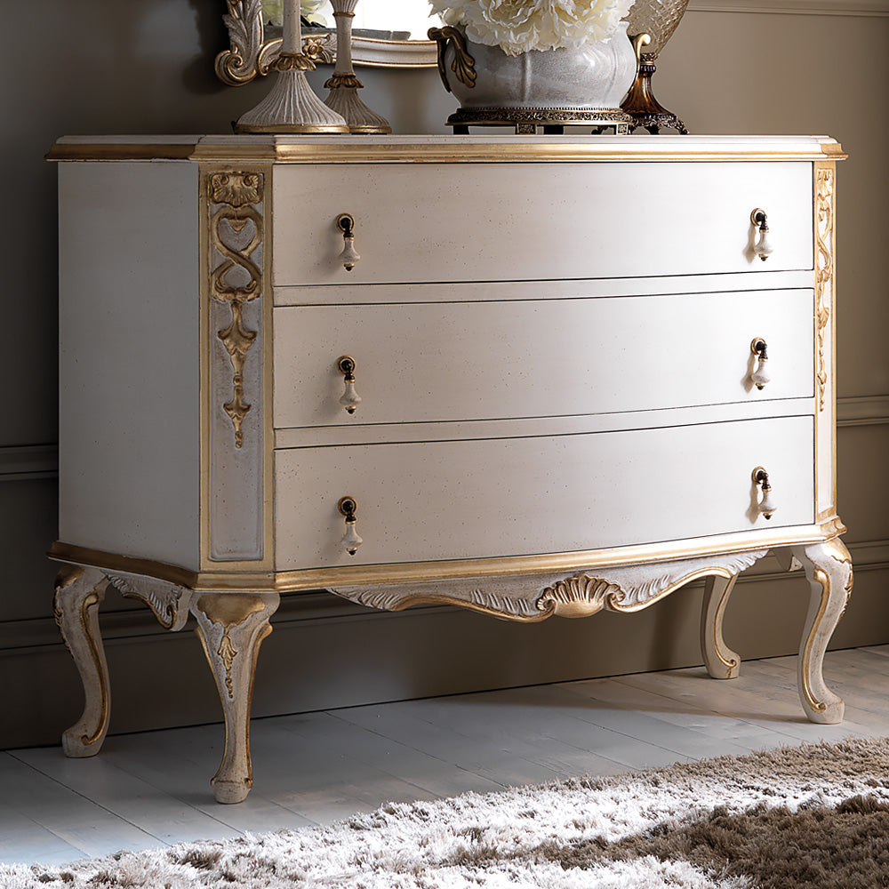 Ornate Italian Rococo Chest of Drawers and Mirror Set