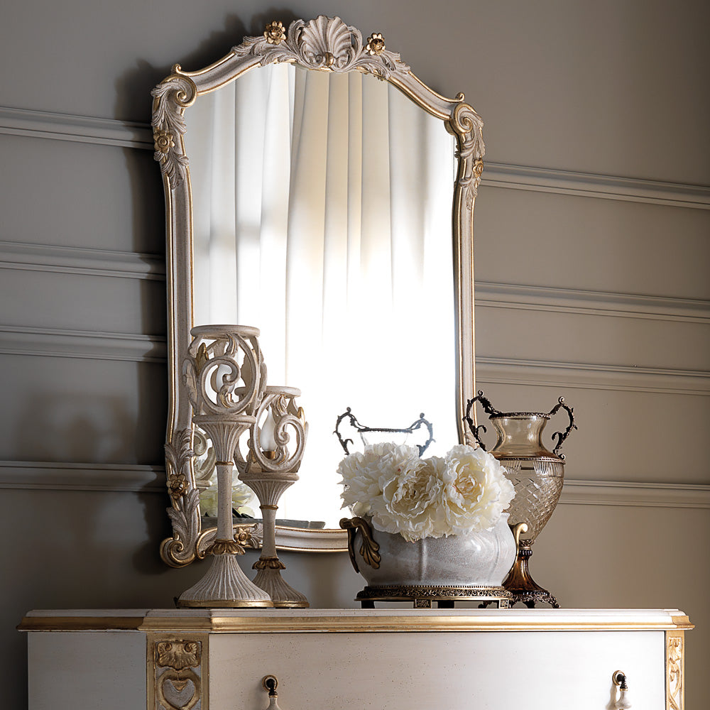 Ornate Italian Rococo Chest of Drawers and Mirror Set