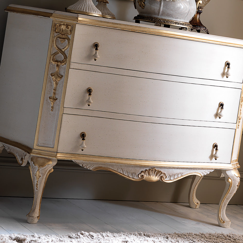 Ornate Italian Rococo Chest of Drawers and Mirror Set