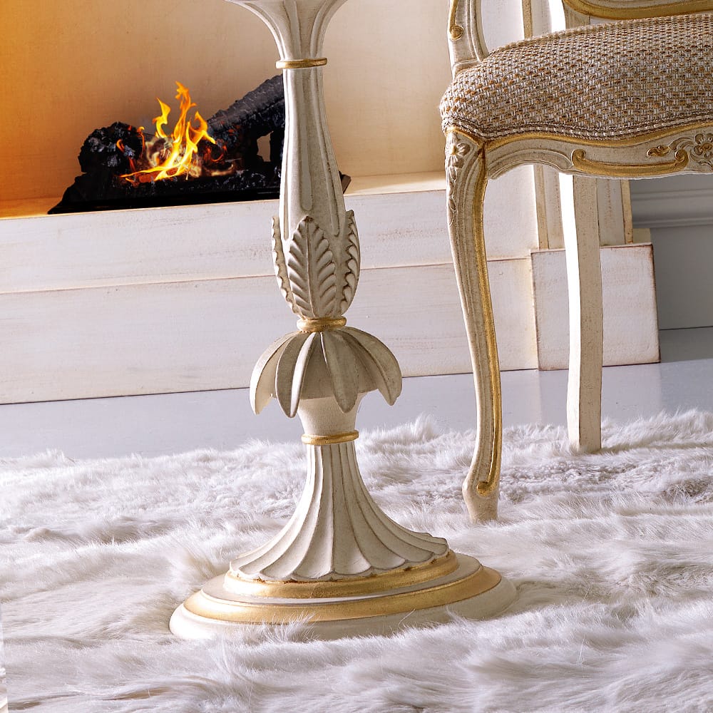 Ornate Ivory And Gold Designer Italian Classic Side Table