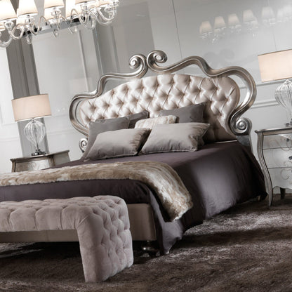 Italian Ornate Luxury Silver Leaf Bed