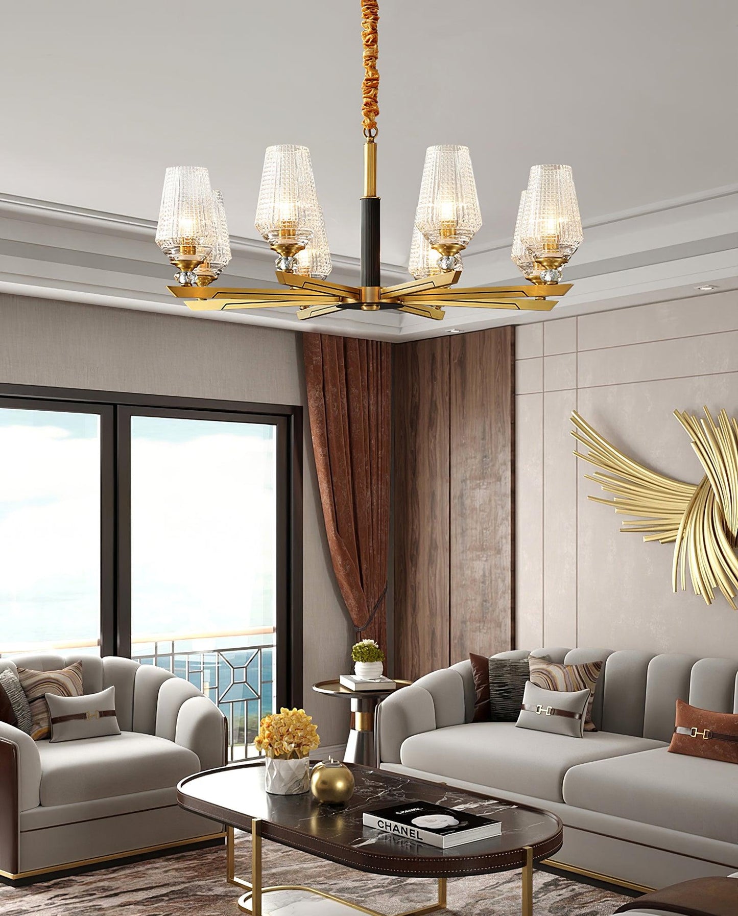 Orrefors Brass Pendant light Chandelier