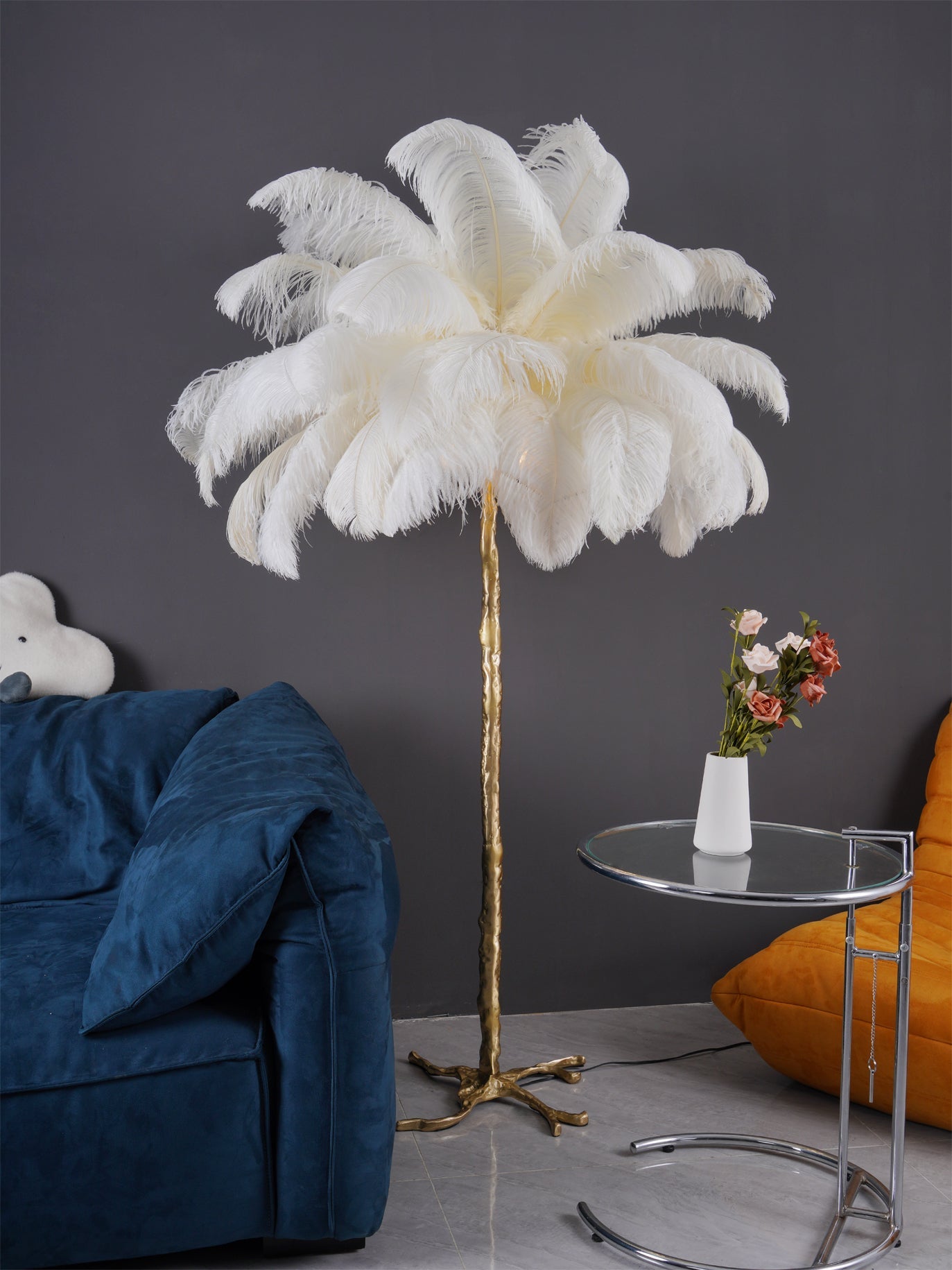 Ostrich Feather Brass Floor-mounted Lamp Floor Lamp