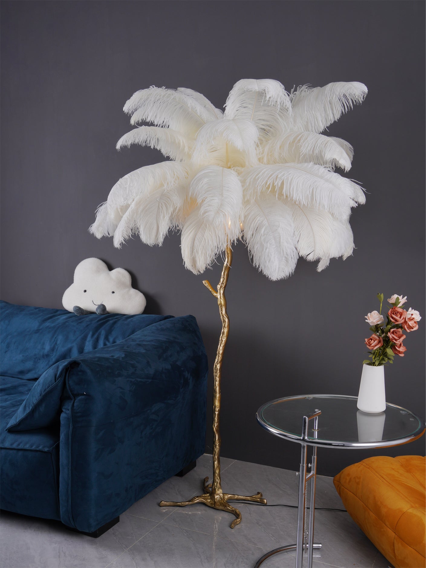 Ostrich Feather Brass Floor-mounted Lamp Floor Lamp