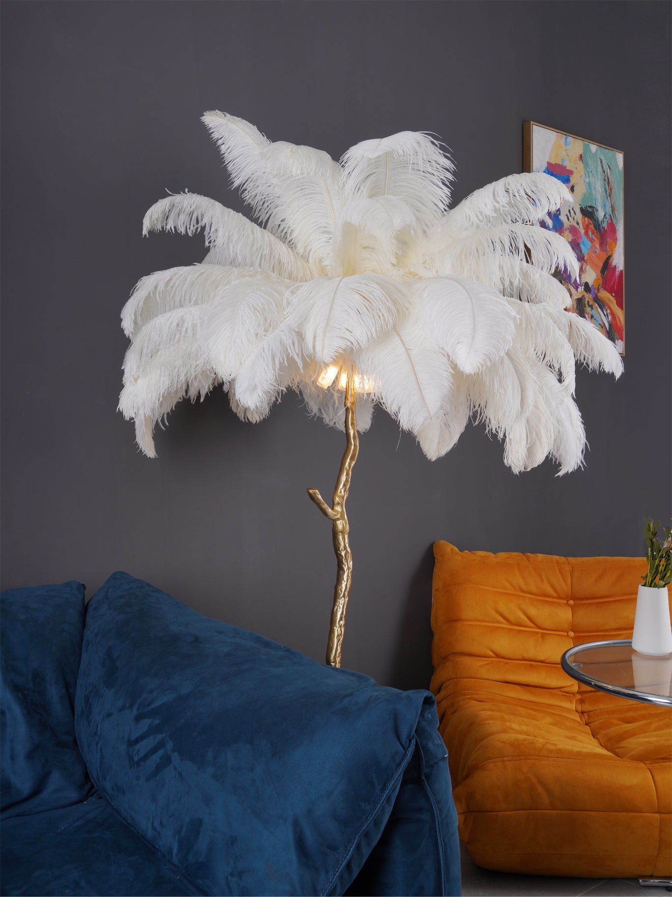 Ostrich Feather Brass Floor-mounted Lamp Floor Lamp