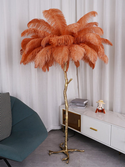 Ostrich Feather Brass Floor-mounted Lamp Floor Lamp