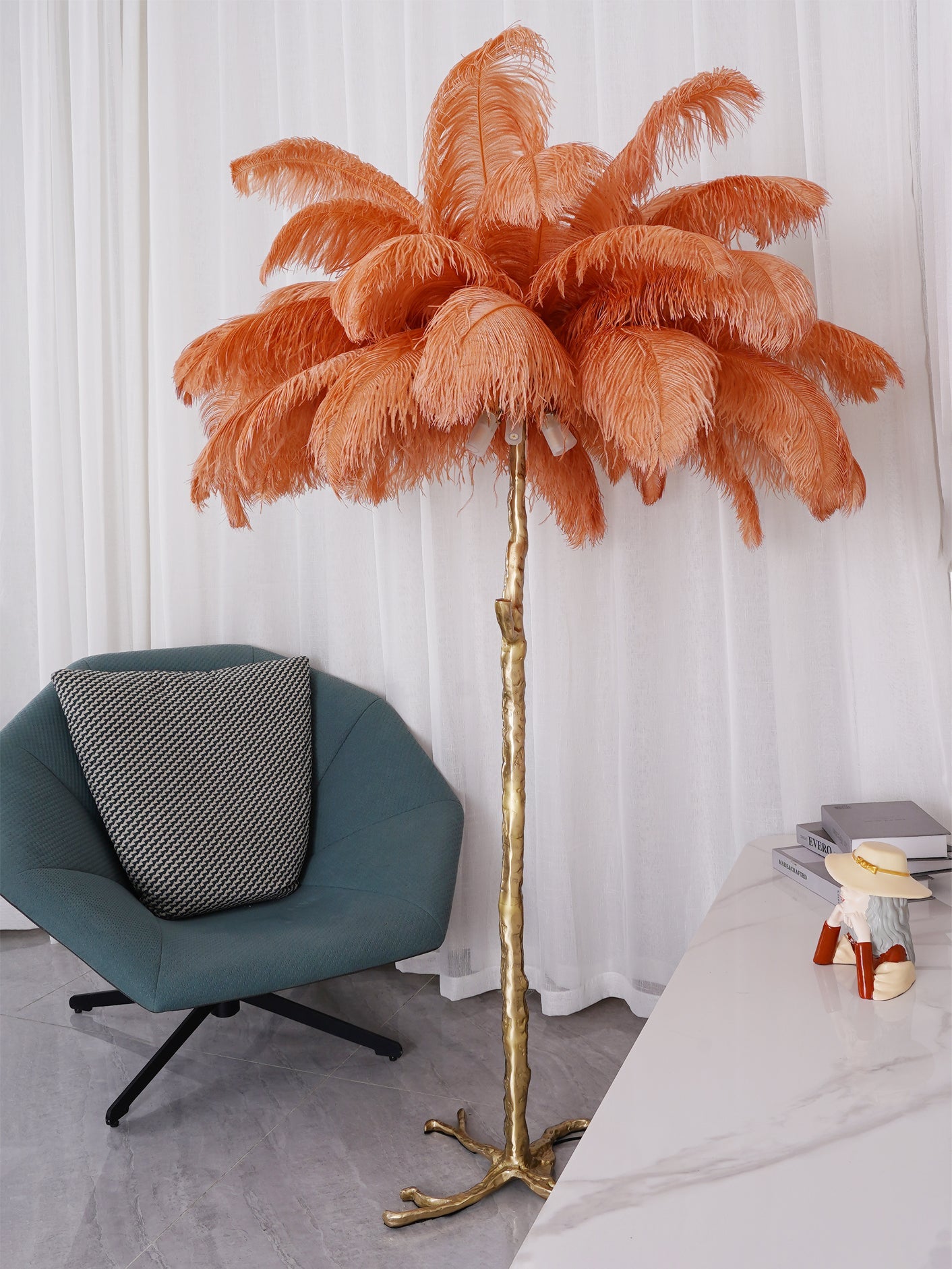 Ostrich Feather Brass Floor-mounted Lamp Floor Lamp