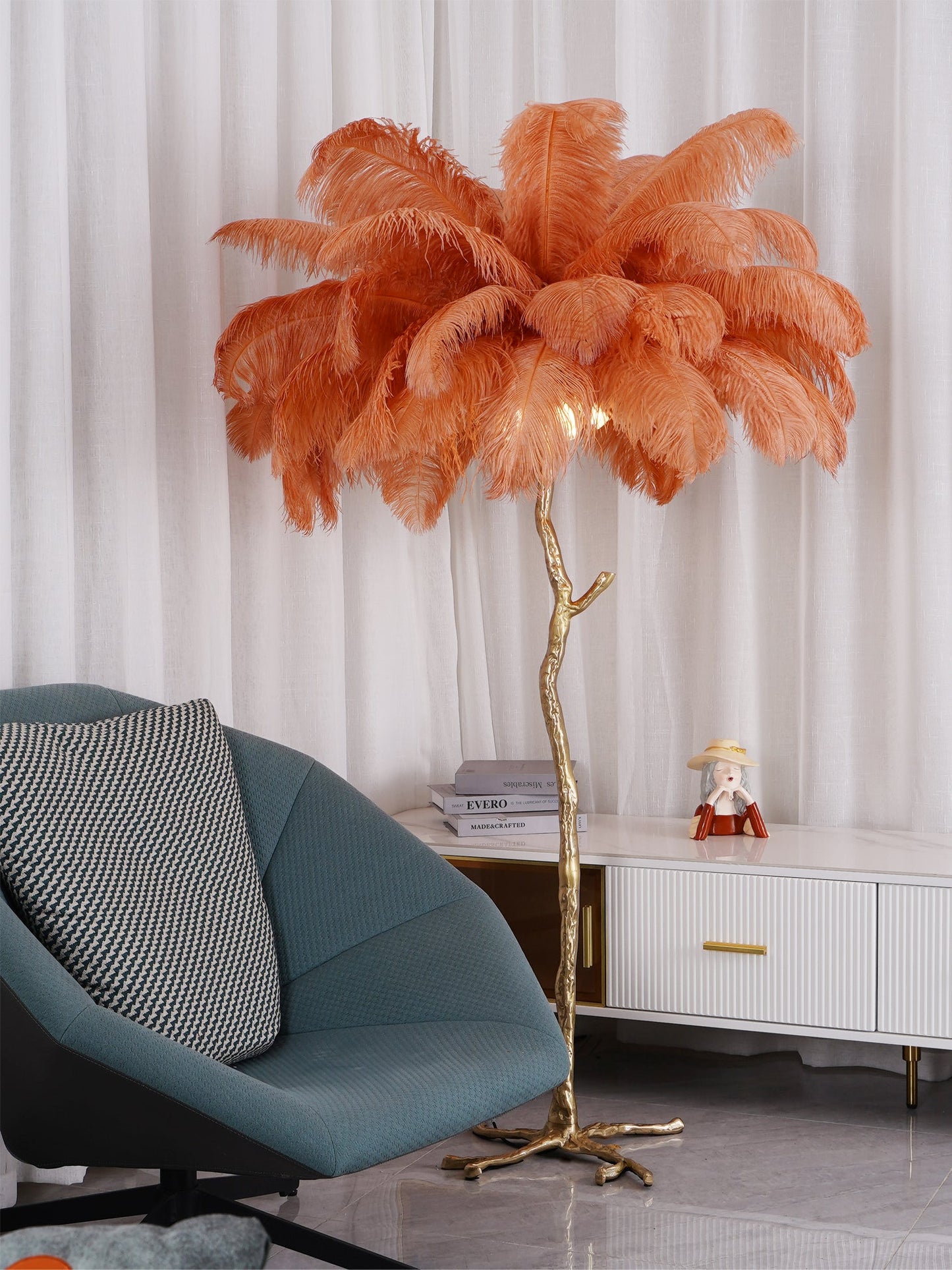 Ostrich Feather Brass Floor-mounted Lamp Floor Lamp