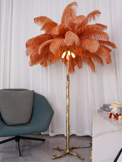 Ostrich Feather Brass Floor-mounted Lamp Floor Lamp