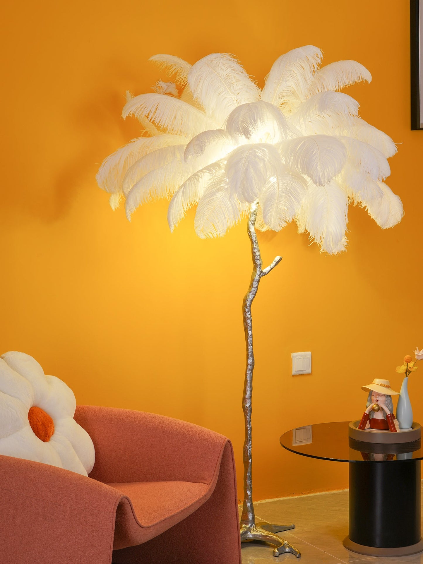 Ostrich Feather Brass Floor-mounted Lamp Floor Lamp