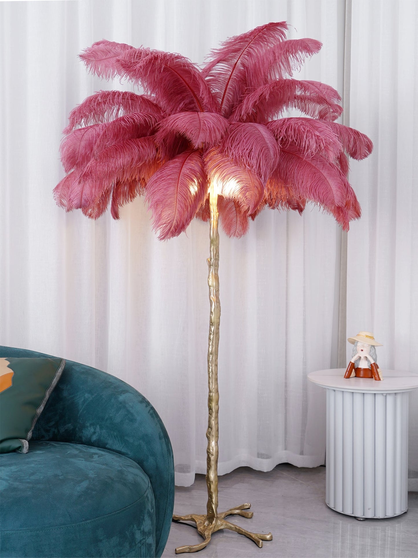 Ostrich Feather Brass Floor-mounted Lamp Floor Lamp