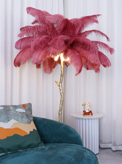 Ostrich Feather Brass Floor-mounted Lamp Floor Lamp