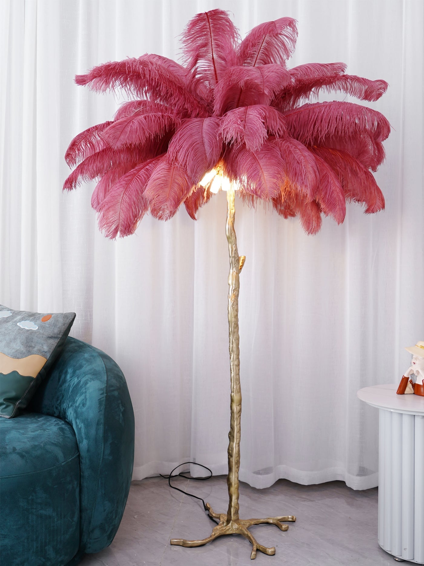 Ostrich Feather Brass Floor-mounted Lamp Floor Lamp