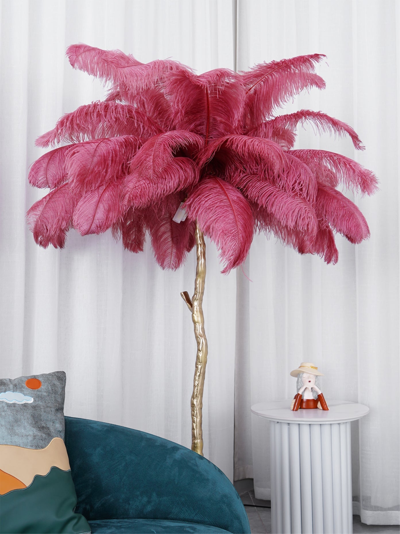 Ostrich Feather Brass Floor-mounted Lamp Floor Lamp