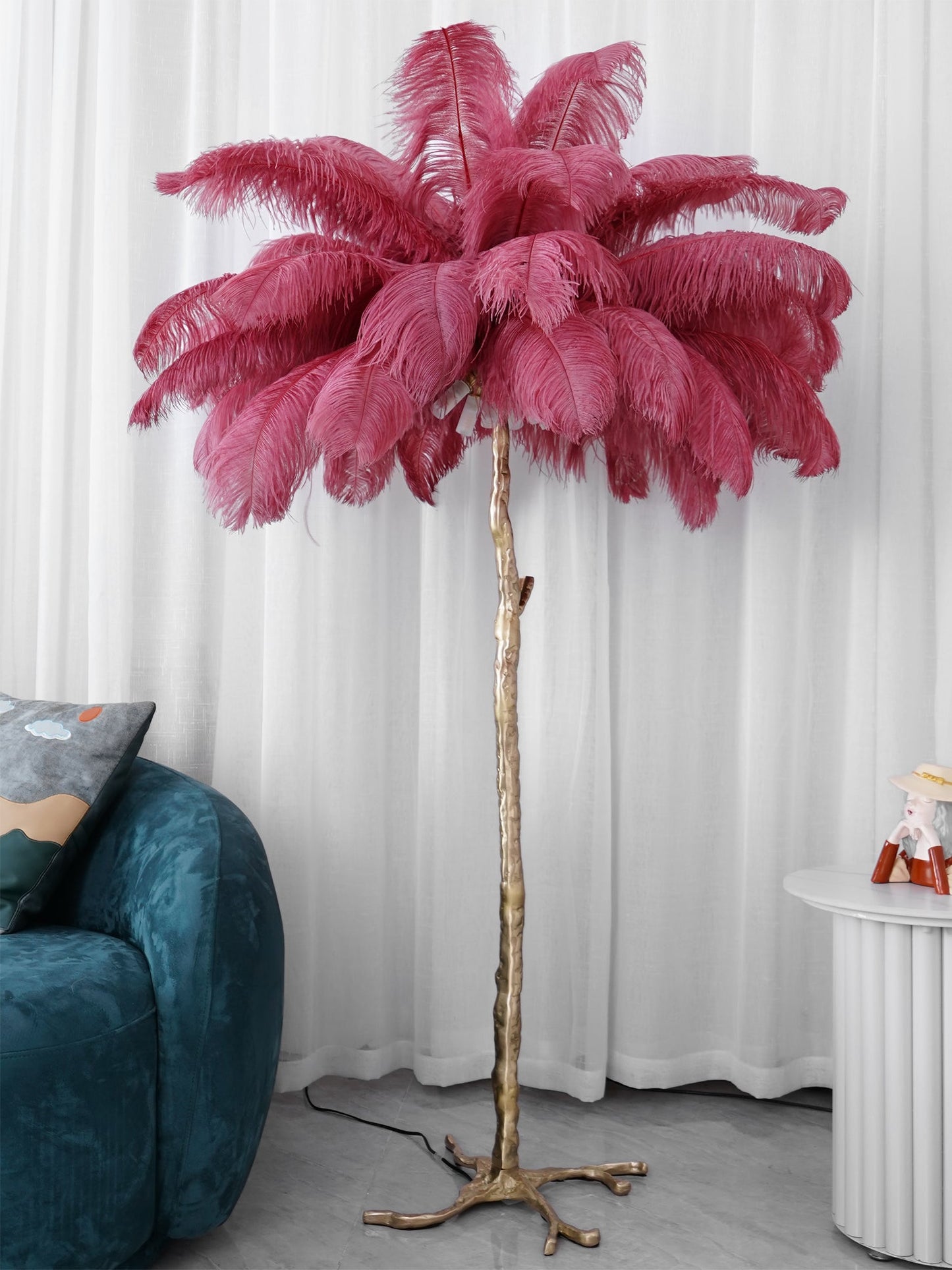 Ostrich Feather Brass Floor-mounted Lamp Floor Lamp