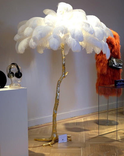 Ostrich Feather Brass Floor-mounted Lamp Floor Lamp