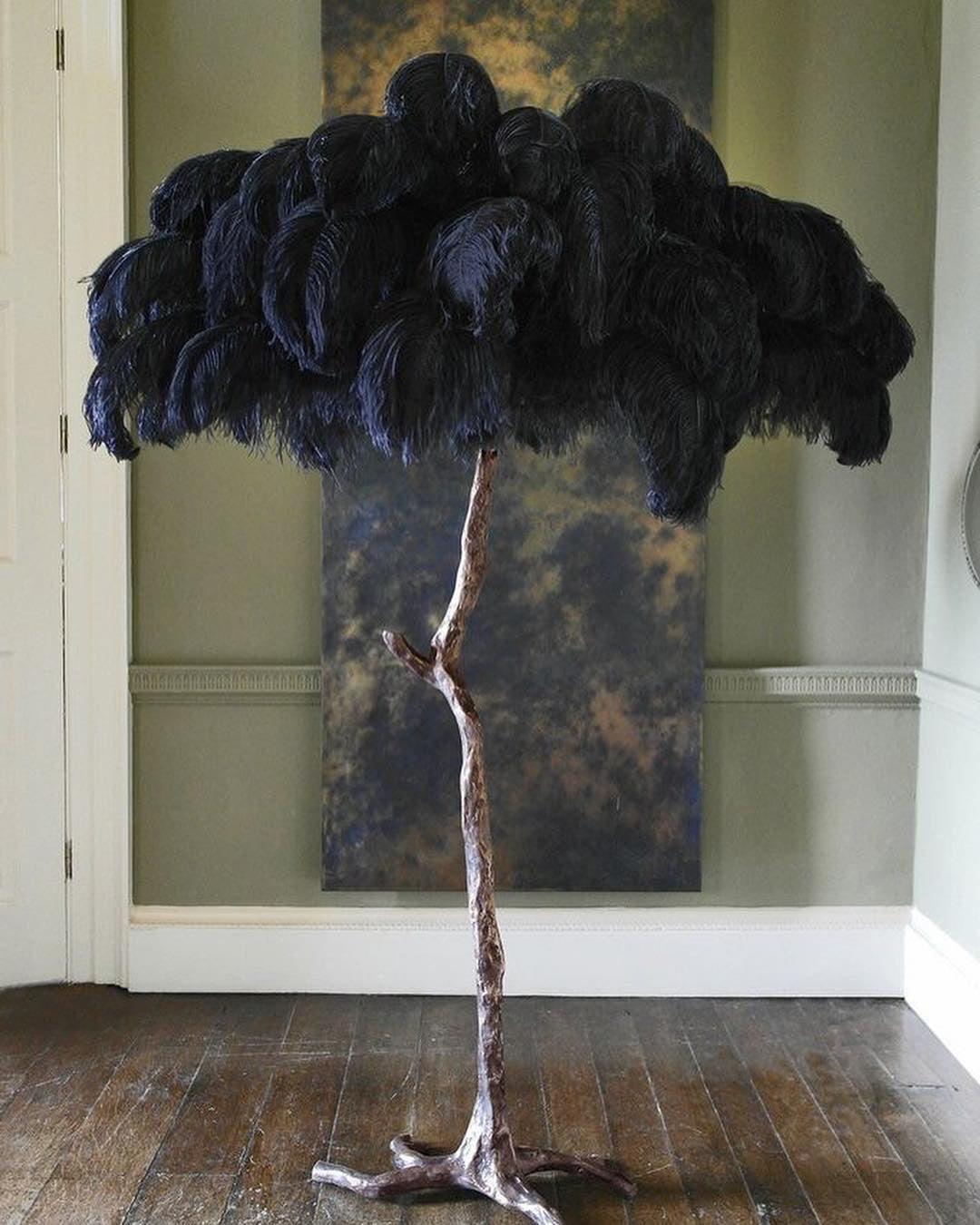 Ostrich Feather Brass Floor-mounted Lamp Floor Lamp