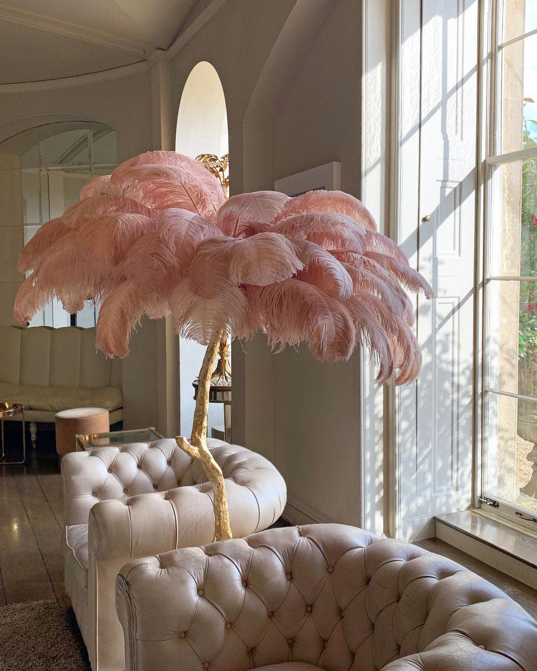 Ostrich Feather Brass Floor-mounted Lamp Floor Lamp