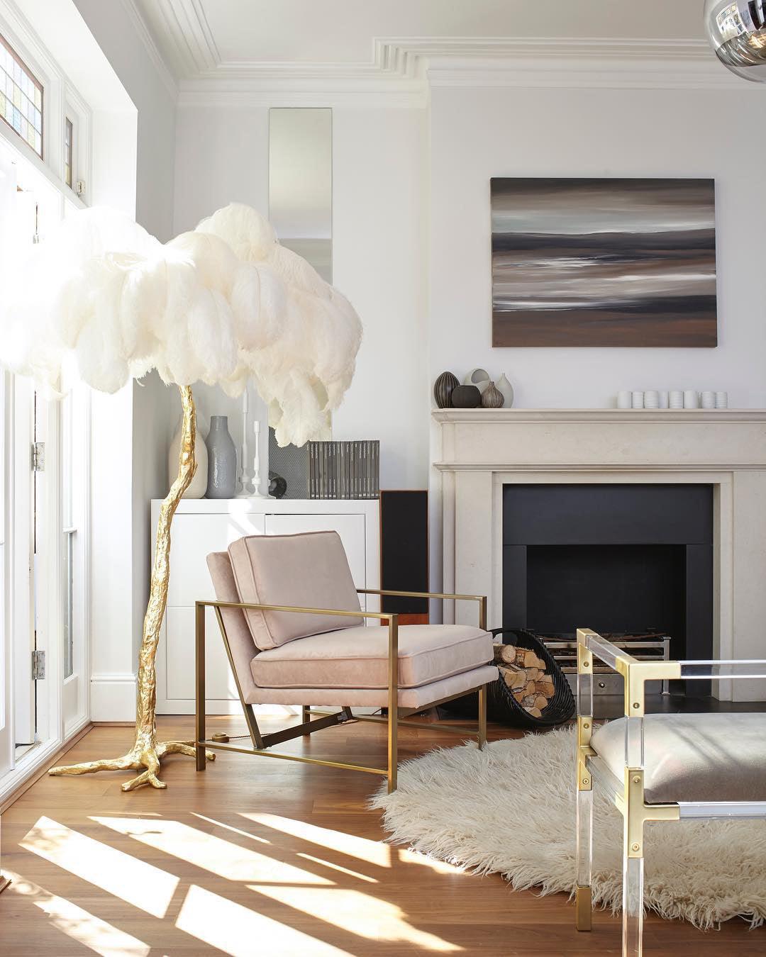 Ostrich Feather Brass Floor-mounted Lamp Floor Lamp