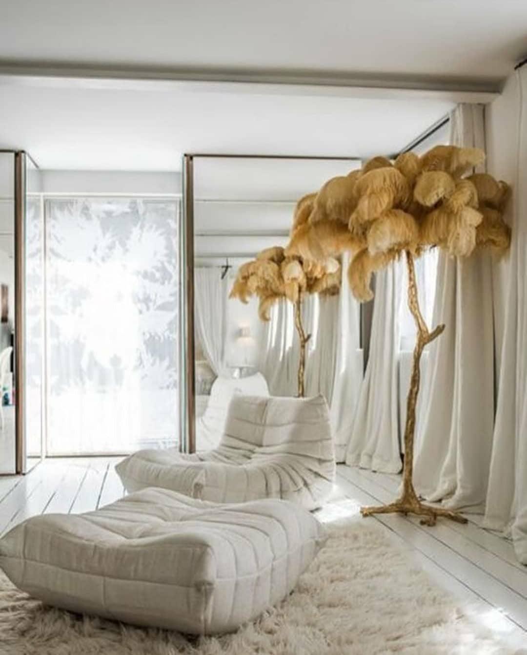 Ostrich Feather Brass Floor-mounted Lamp Floor Lamp