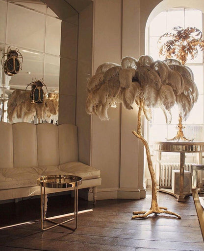 Ostrich Feather Brass Floor-mounted Lamp Floor Lamp