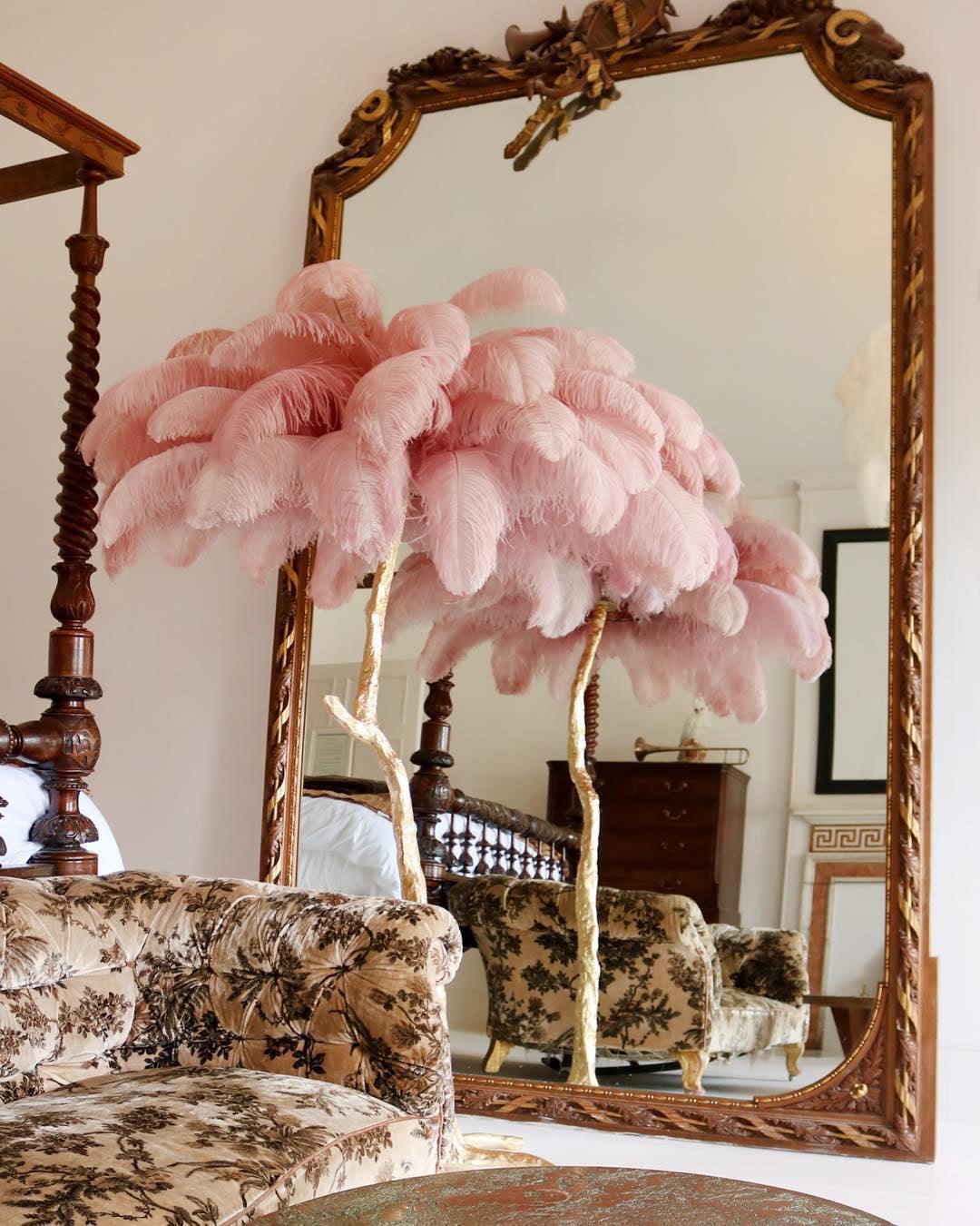 Ostrich Feather Brass Floor-mounted Lamp Floor Lamp