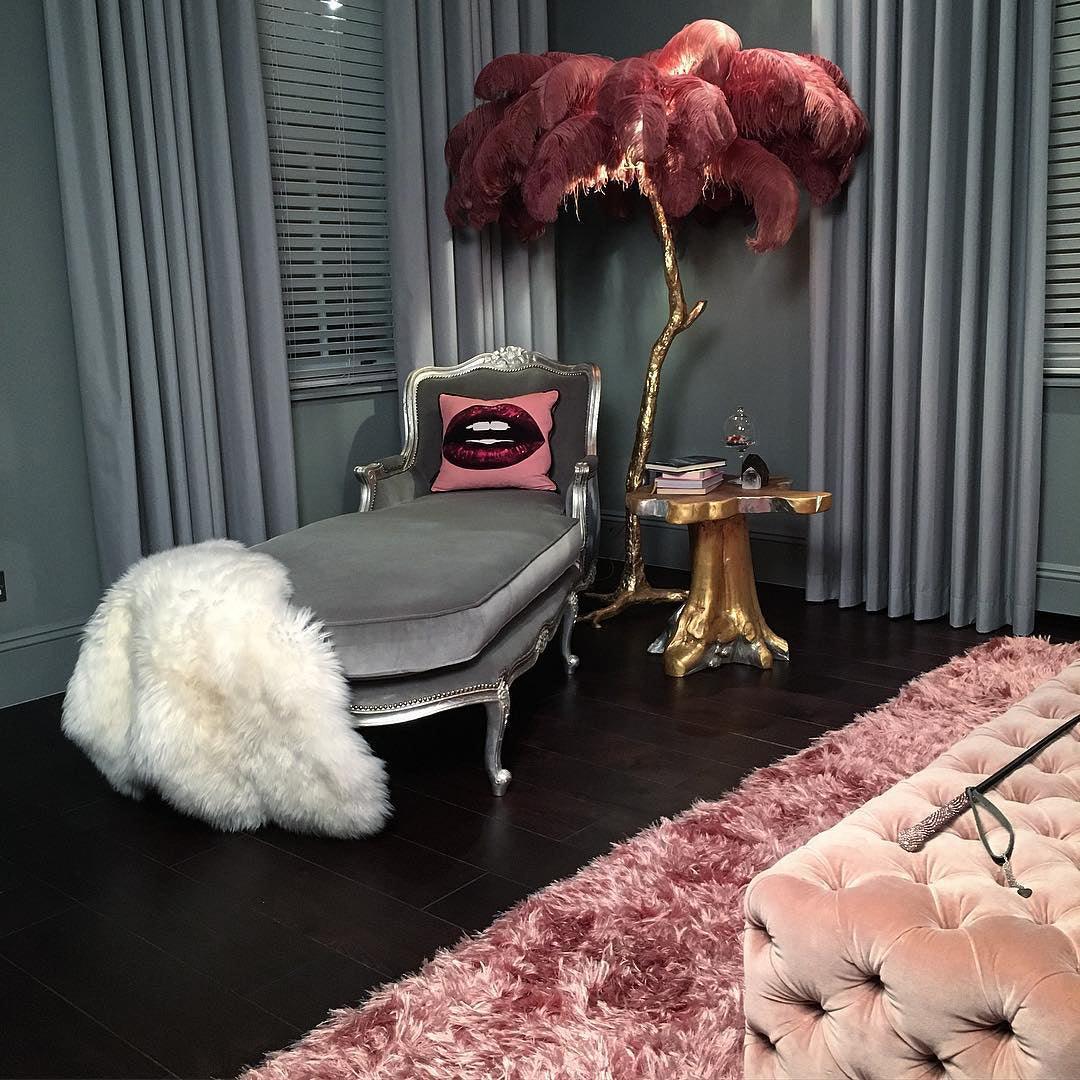 Ostrich Feather Brass Floor-mounted Lamp Floor Lamp