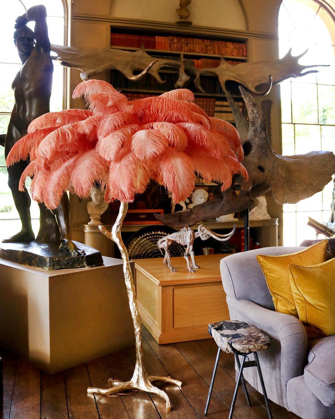 Ostrich Feather Brass Floor-mounted Lamp Floor Lamp