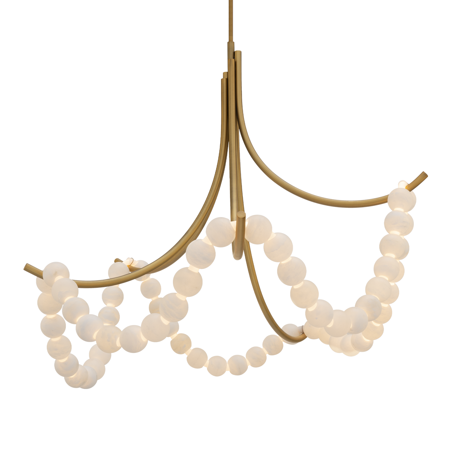 Parel  Spanish Alabaster beads are strung on an LED loop and draped over gleaming arms.