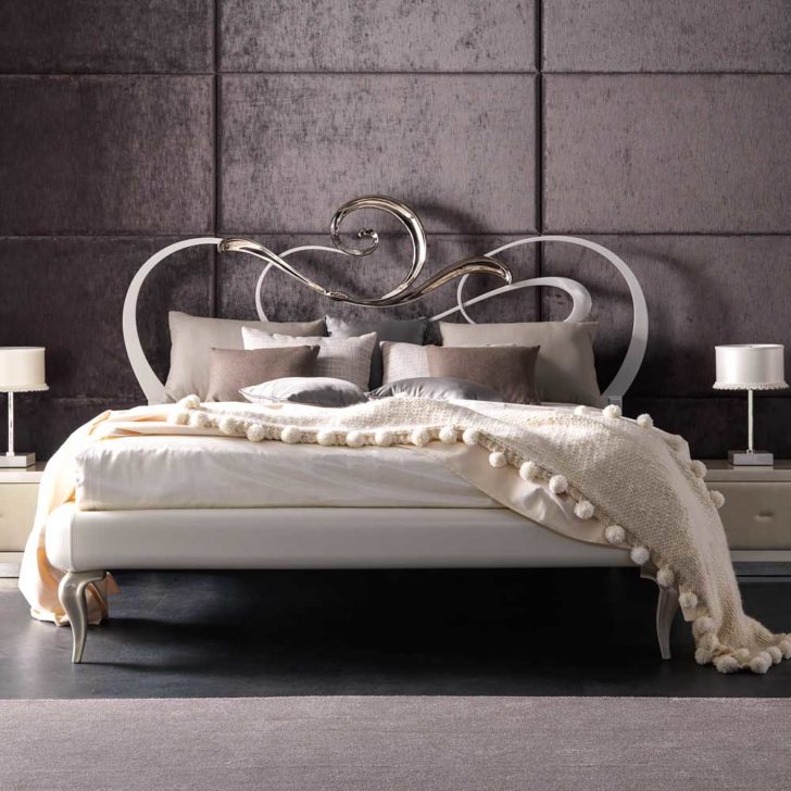 Pearl and Silver Designer Italian Iron Bed