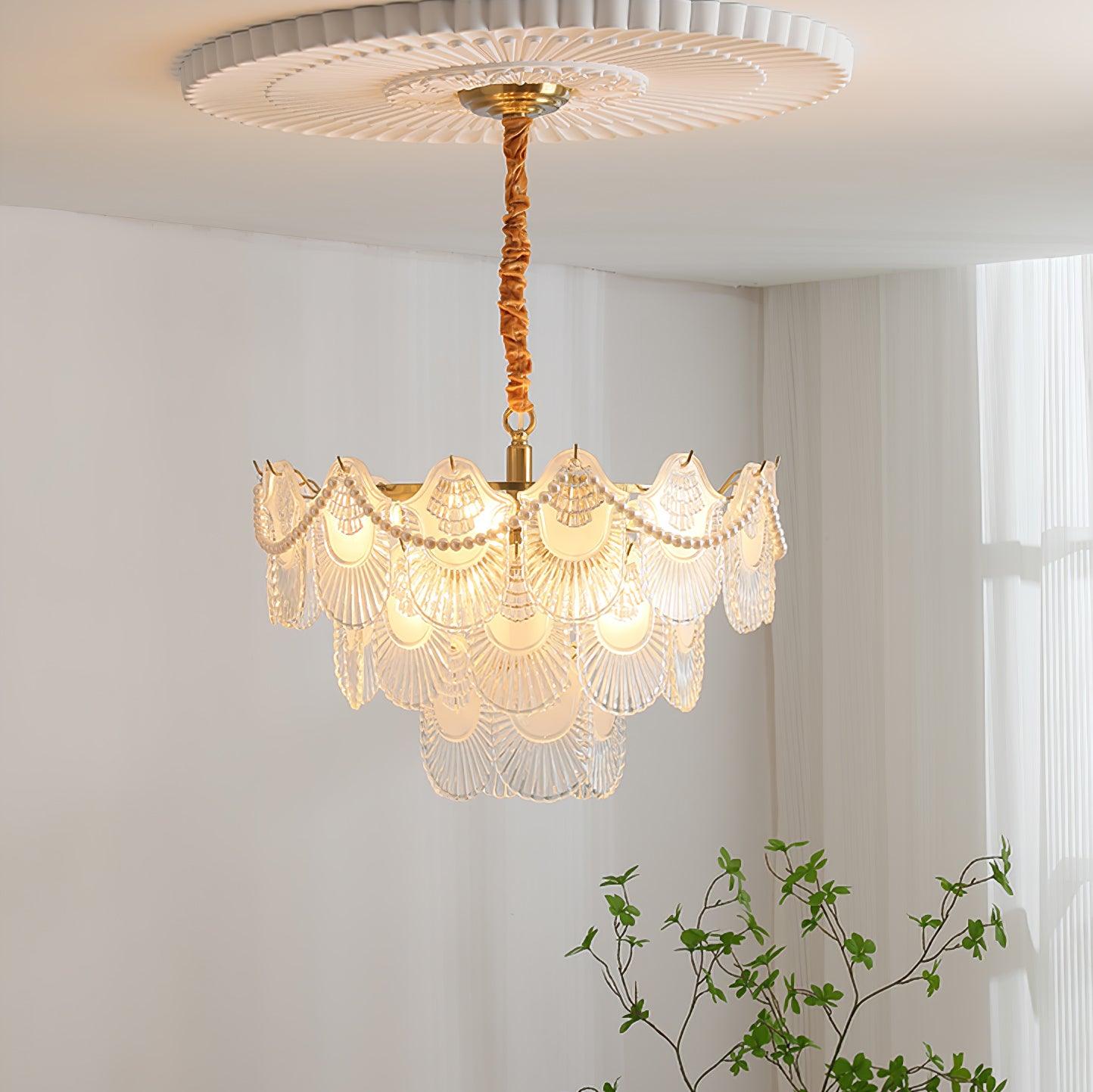 Pearl Glass Shell Crown Chandelier