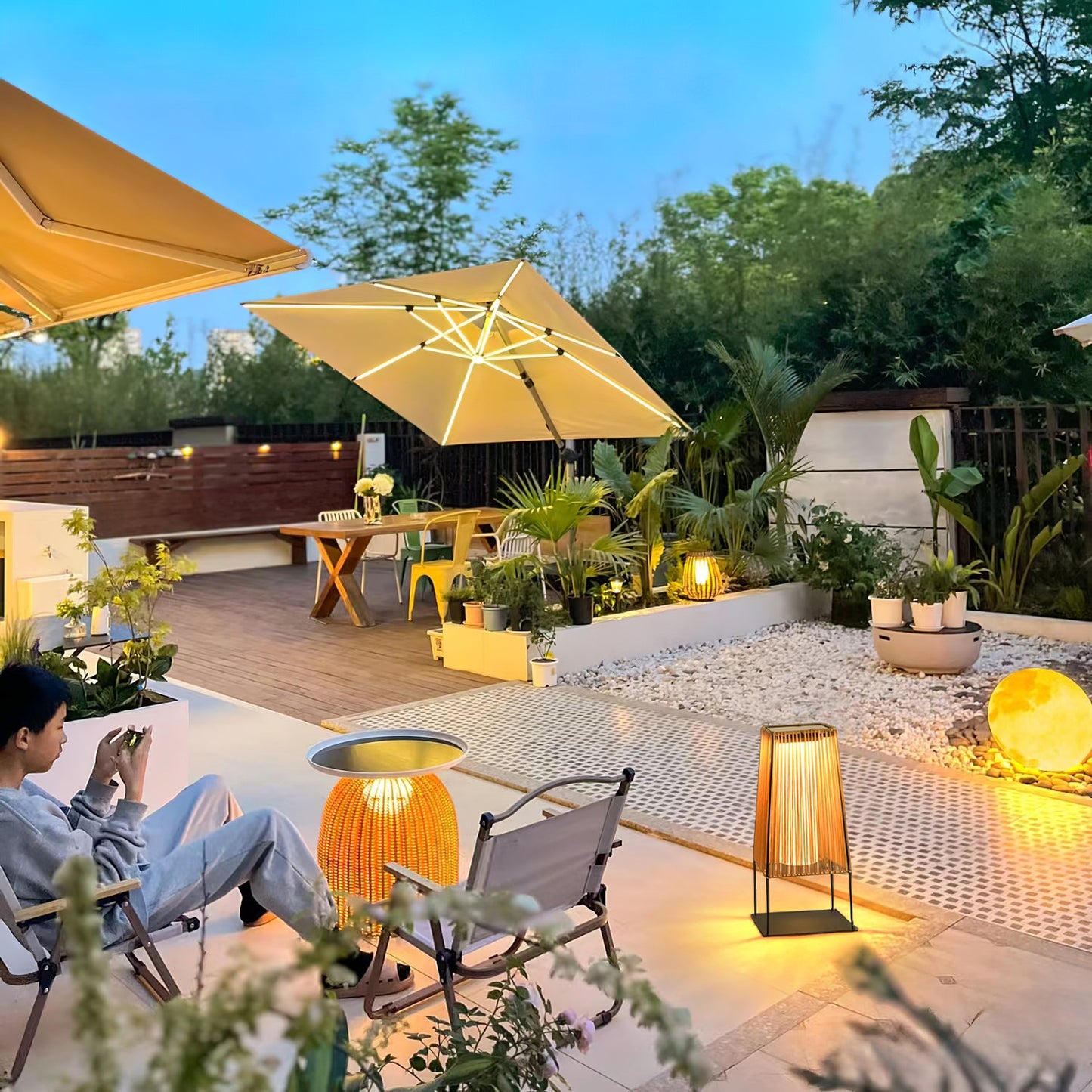 Plastic Rattan Exterior light fixture Outdoor Post Light