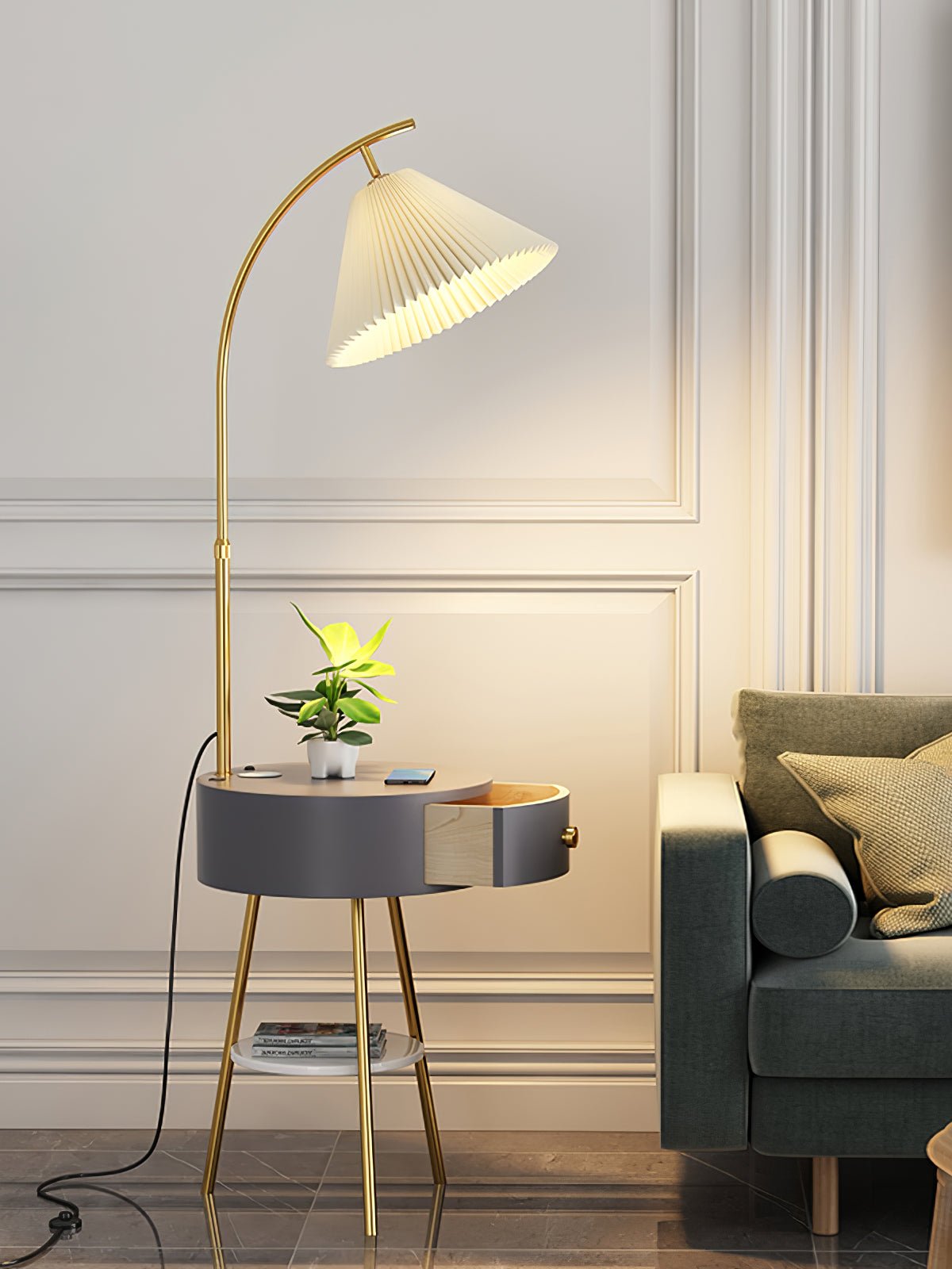 Pleated Arc Reading Lamp Floor Light