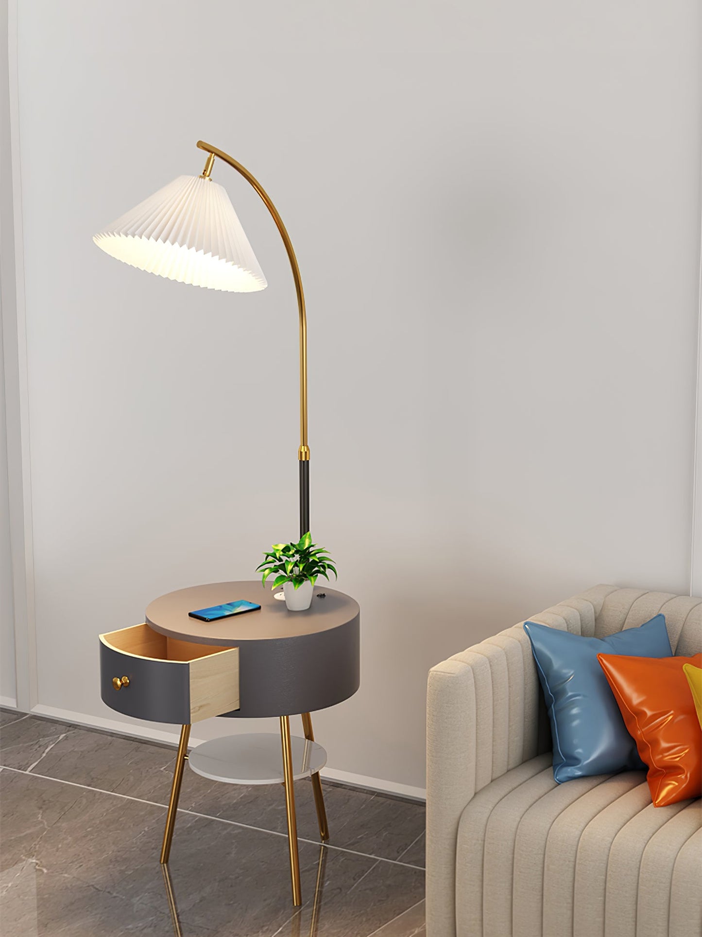 Pleated Arc Reading Lamp Floor Light