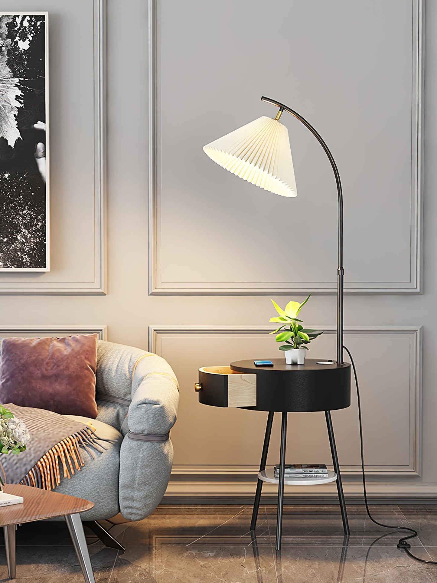 Pleated Arc Reading Lamp Floor Light